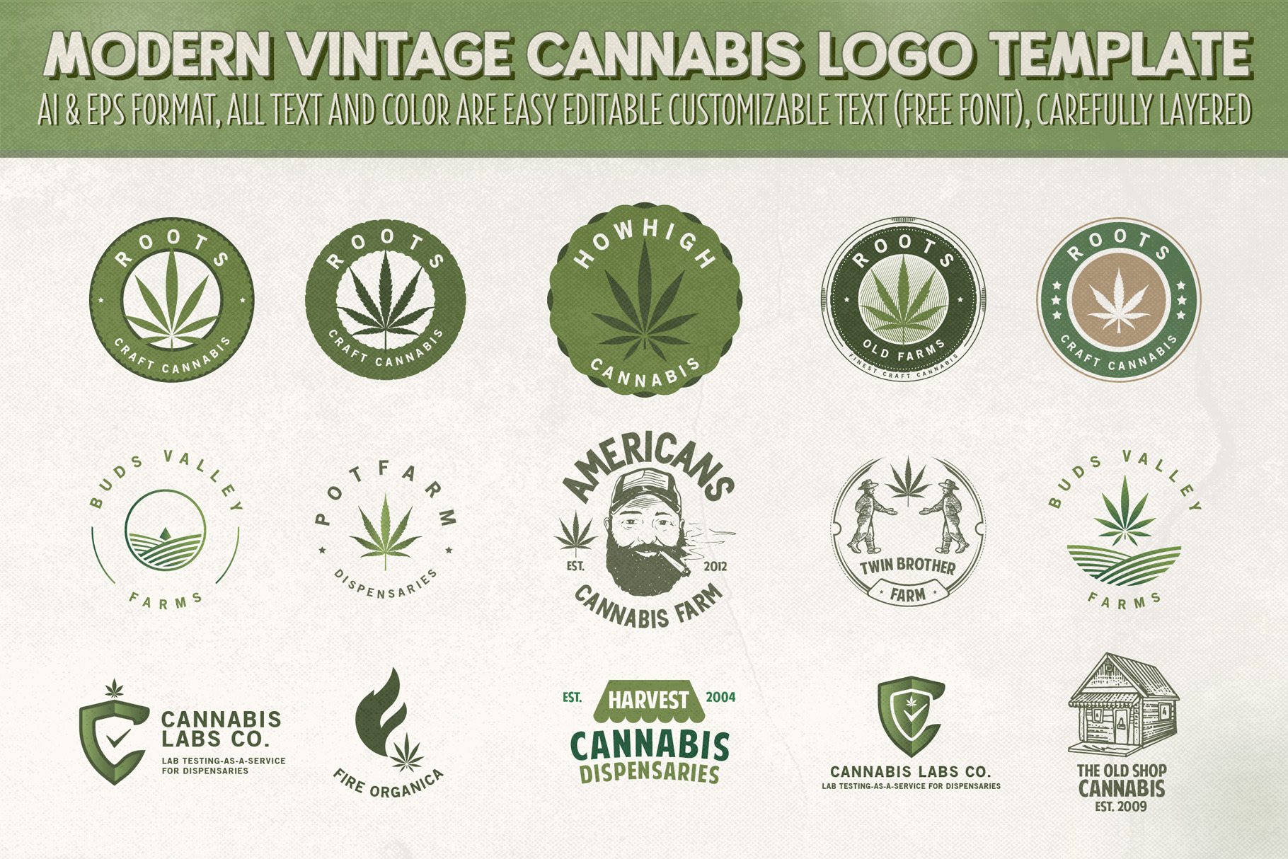 9 Modern Vintage Cannabis Logos Creative Logo Templates Creative Market