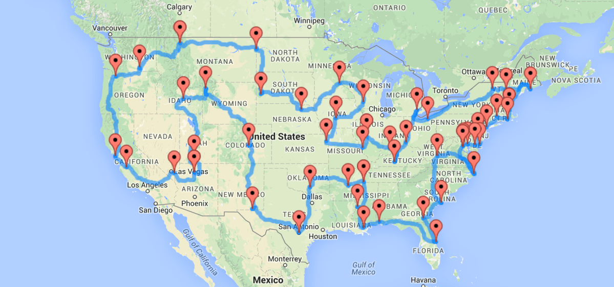 A Map Of The Optimal United States Road Trip That Hits Landmarks In All