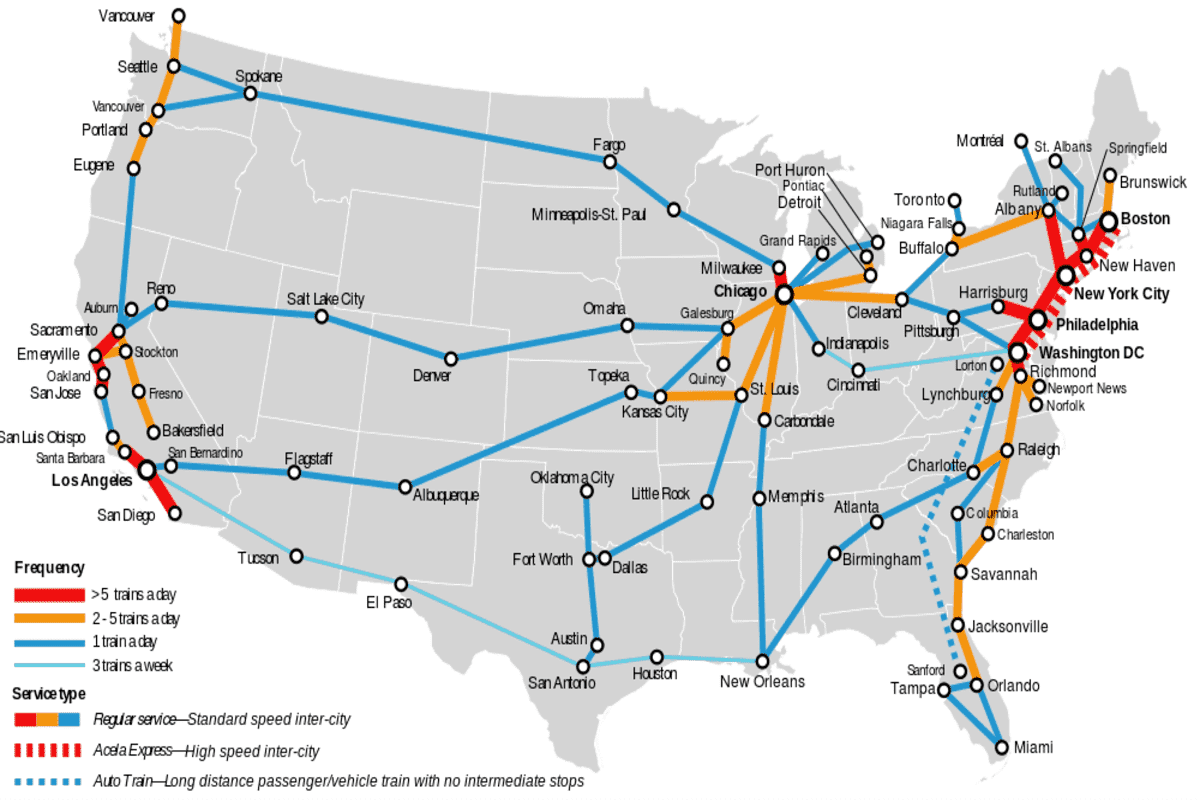 Amtrak United States Rail Map Travel Off Path