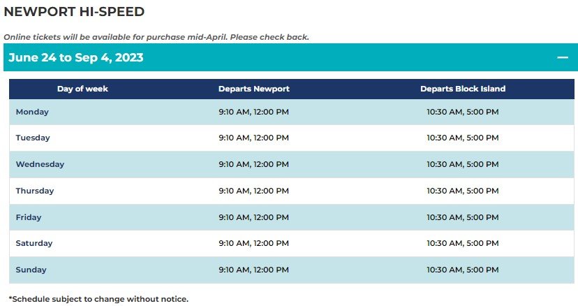 Block Island Ferry Schedule 2023 5 Routes Ferrygogo Com