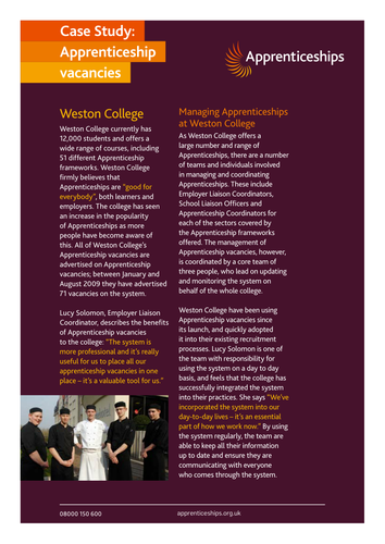 Case Study Apprenticeship Weston College Teaching Resources