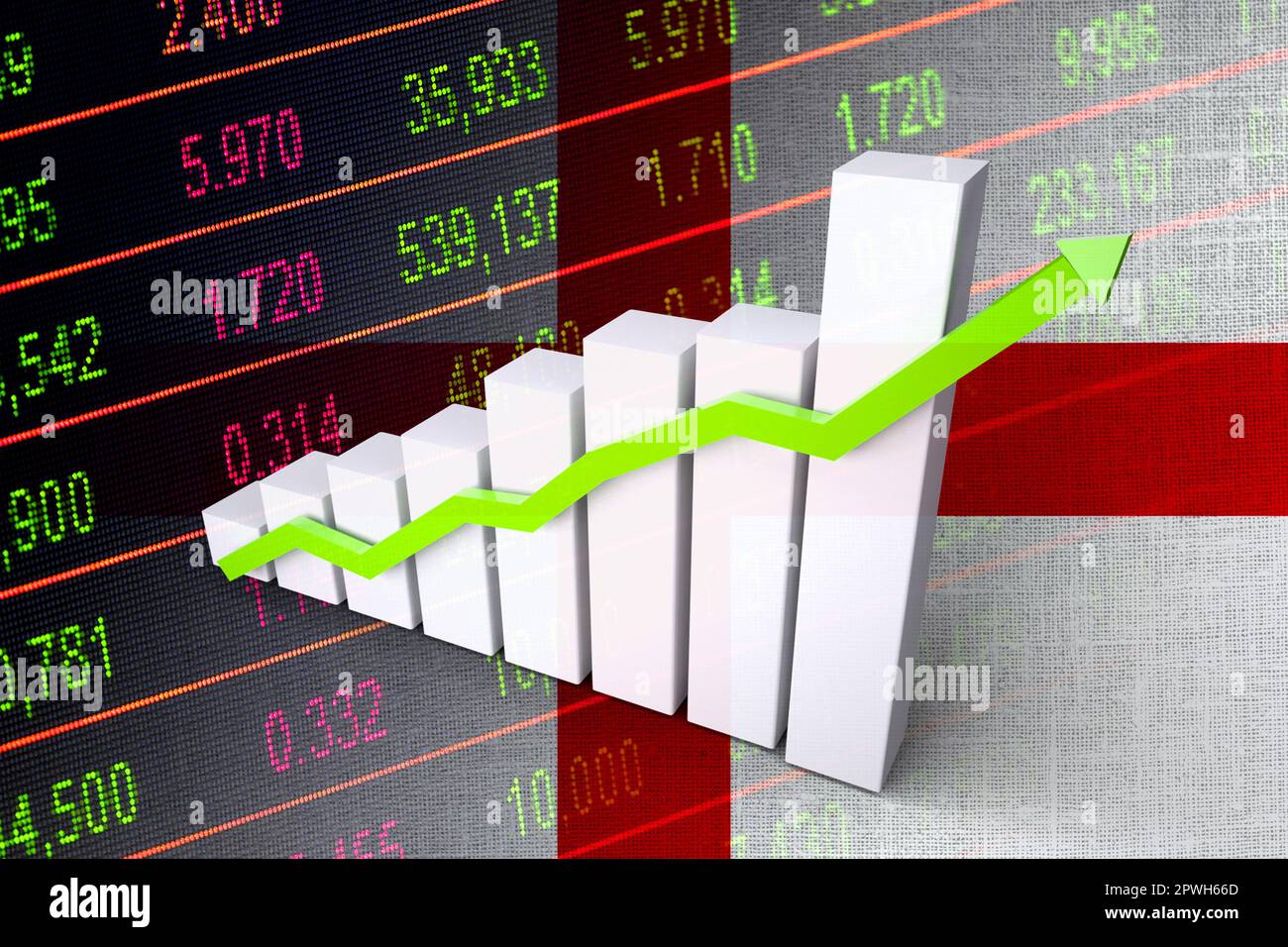 Economy Chart Up Arrow England Flag And Stock Market Indicators