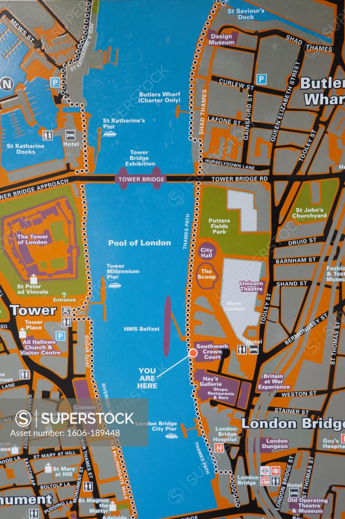 England London Southwark Area Map Showing Main Tourist Attractions